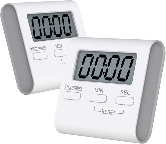 Cronografo digitale per cucina con retro magnetico, allarme acustico, timer con gancio e foro di aggancio, adatto per bambini, classi scolastiche, cucina e sport (bianco - 2 pezzi)