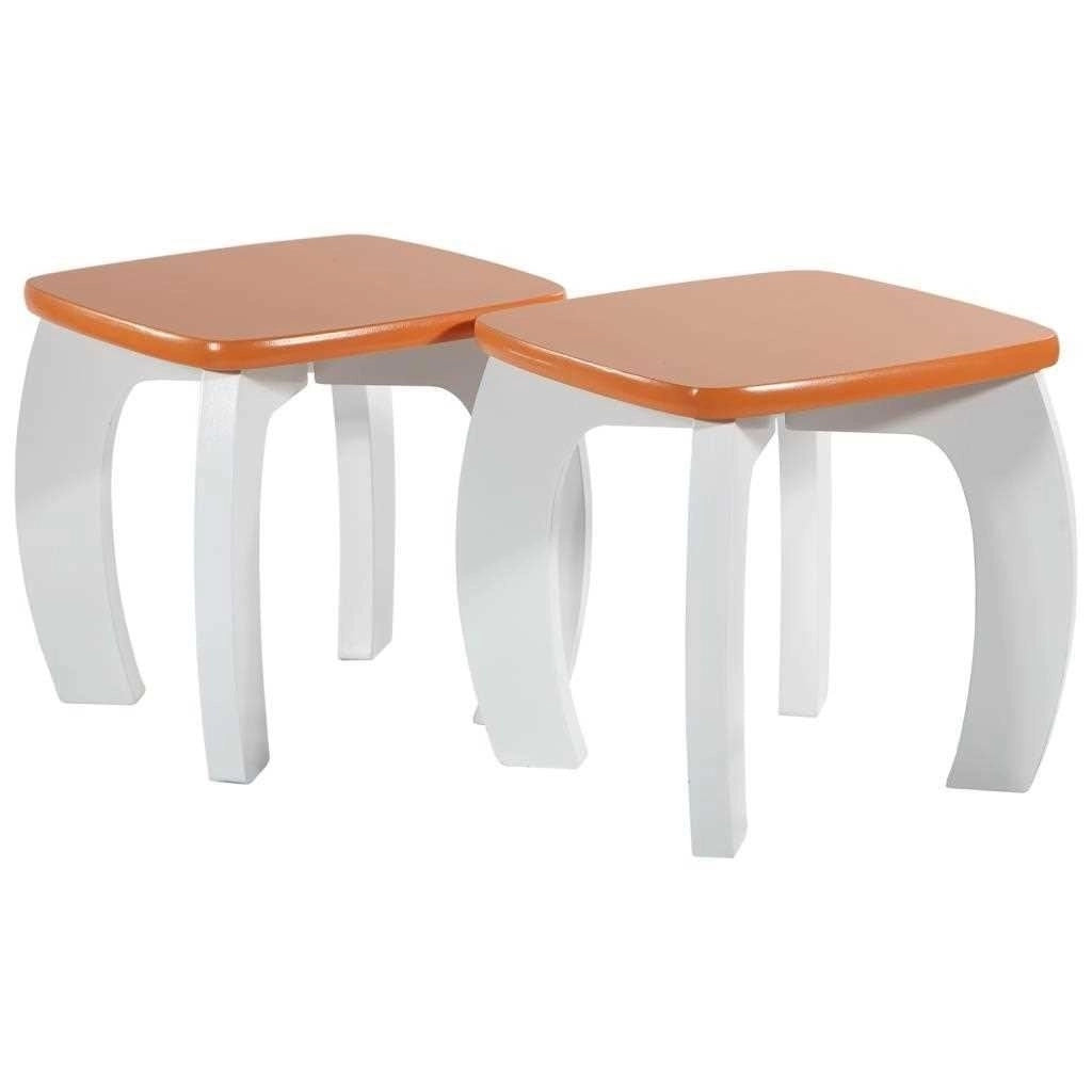 Set tavolo e 2 sgabelli in legno bianchi/arancioni 96x48x42 h cm