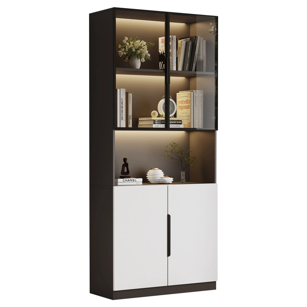 Vetrina moderna con LED - Zephmum- 80x30x200cm, bianco e nero, regolabile