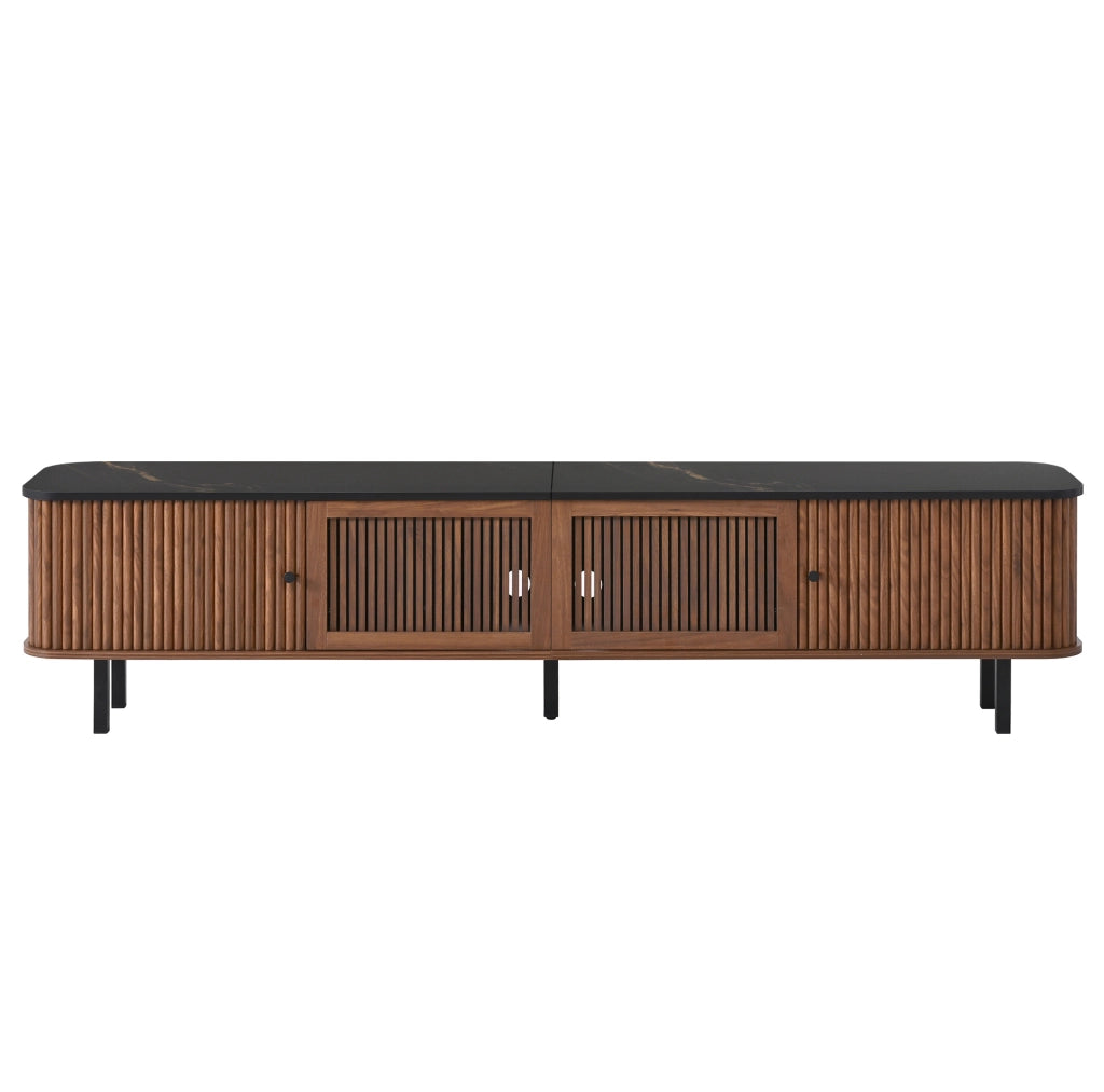 Mobile TV 190x35x45 cm con ante scorrevoli e griglia in MDF e pannello truciolare noce