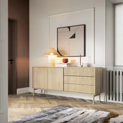 Madia Haza, Credenza 3 Cassetti, 187x40x80h cm Marrone Rovere