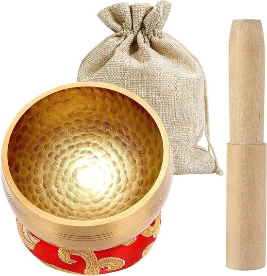 Set di campane tibetane, 8,5 cm, artigianato, guarigione, meditazione, yoga, campana con cucchiaio di legno e cuscino di campana, regali unici per donne e uomini