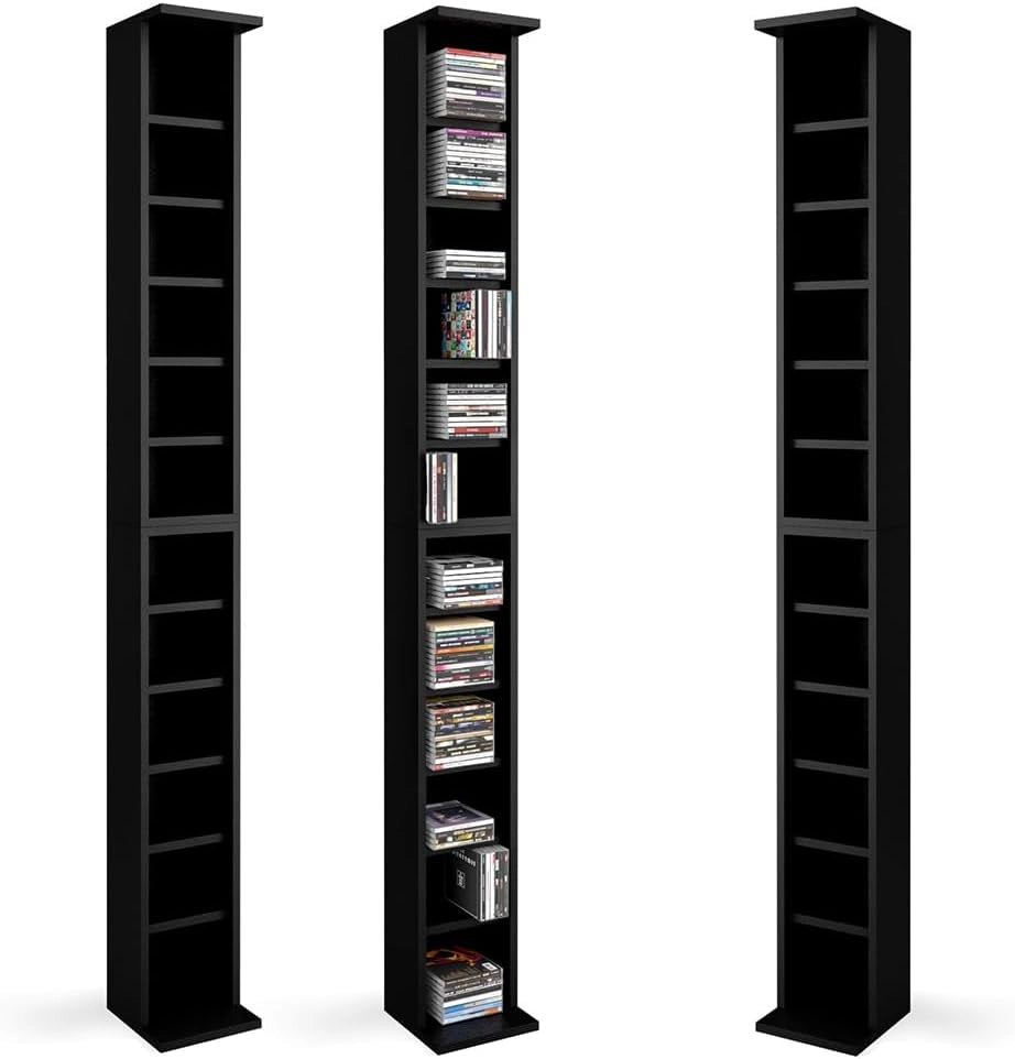 Scaffale porta cd, Nero, 21 x 183.6 cm Alto, con ripiani regolabili in altezza per una conservazione flessibile dei media