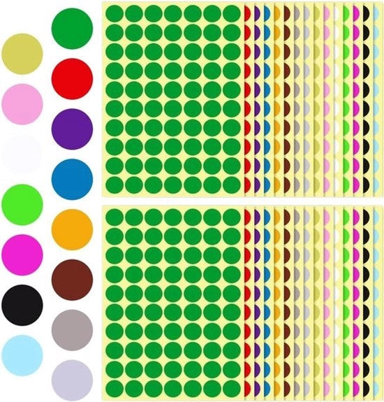 Etichette colorate a forma di cerchio autoadesive - Etichette - Codifica dei colori - Etichette a puntini - Per ufficio casa scuola - 2100 pezzi - 19 mm - 15 diverse colorazioni
