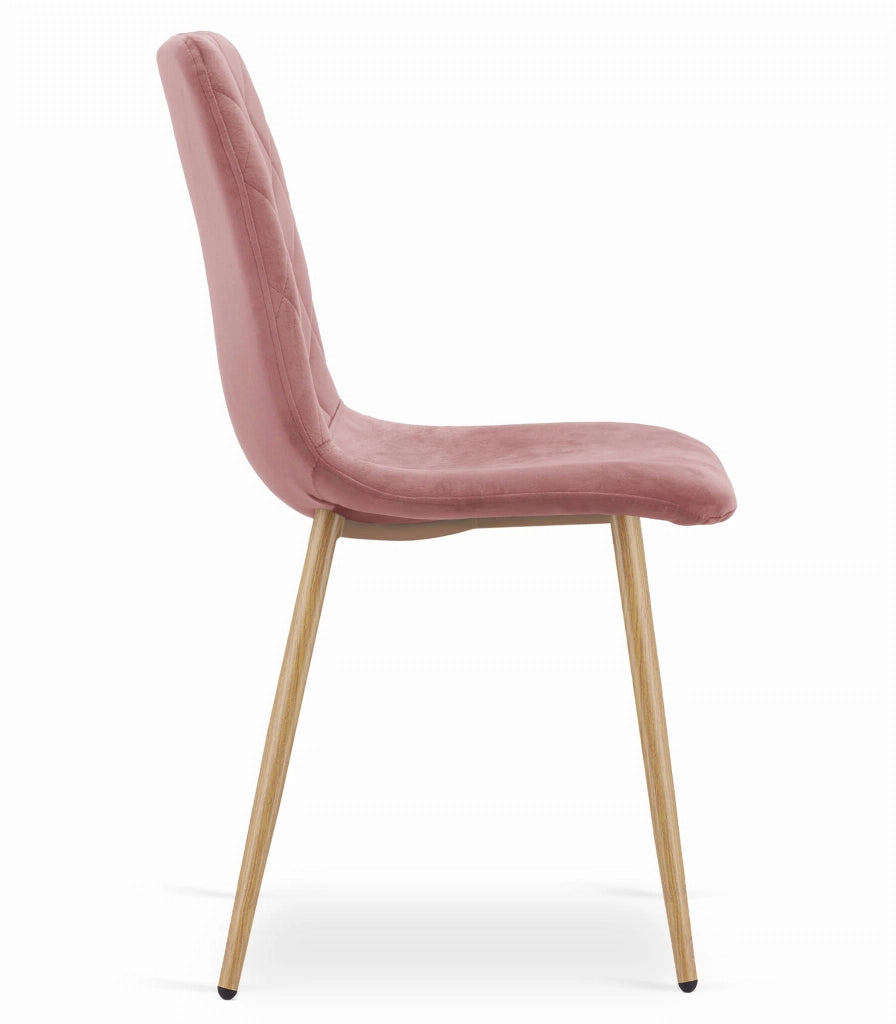 Sedia Valora TURIN in velluto rosa con gambe in legno per soggiorno