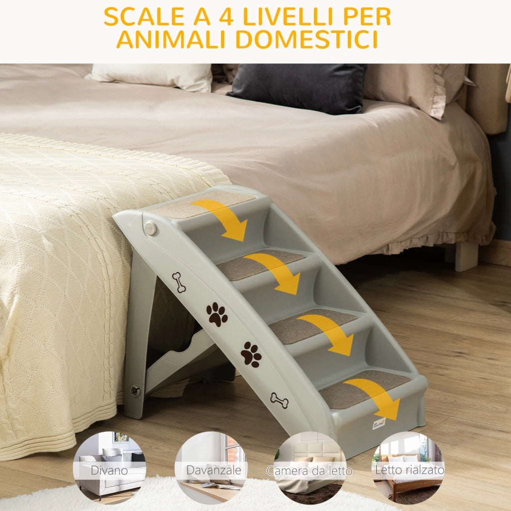 EasyComfort Scaletta per Cani Pieghevole con 4 Gradini Antiscivolo, Scaletta per Animali da 10kg max, 62x38x49.5 cm, Grigio