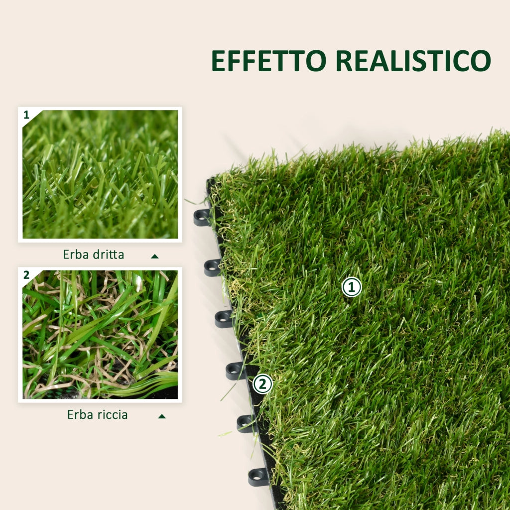 Piastrelle da Giardino con Erba Sintetica 30x30cm 10 Pezzi, Prato Artificiale Densit¨¤ 6500, Verde