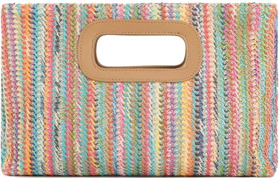 Borsa a Mano con Maniglia per Donne Tasca da Spiaggia Tela di Raffia Borsa da Trasporto Estivo Borsa da Spalla da Donna