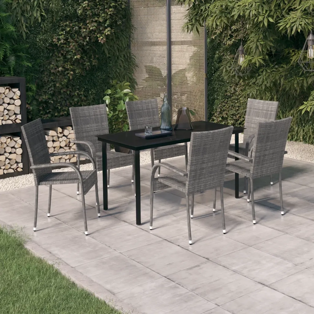 Set da Pranzo per Giardino 7 pz | Set Salotto da Giardino con Cuscini Grigio e Nero