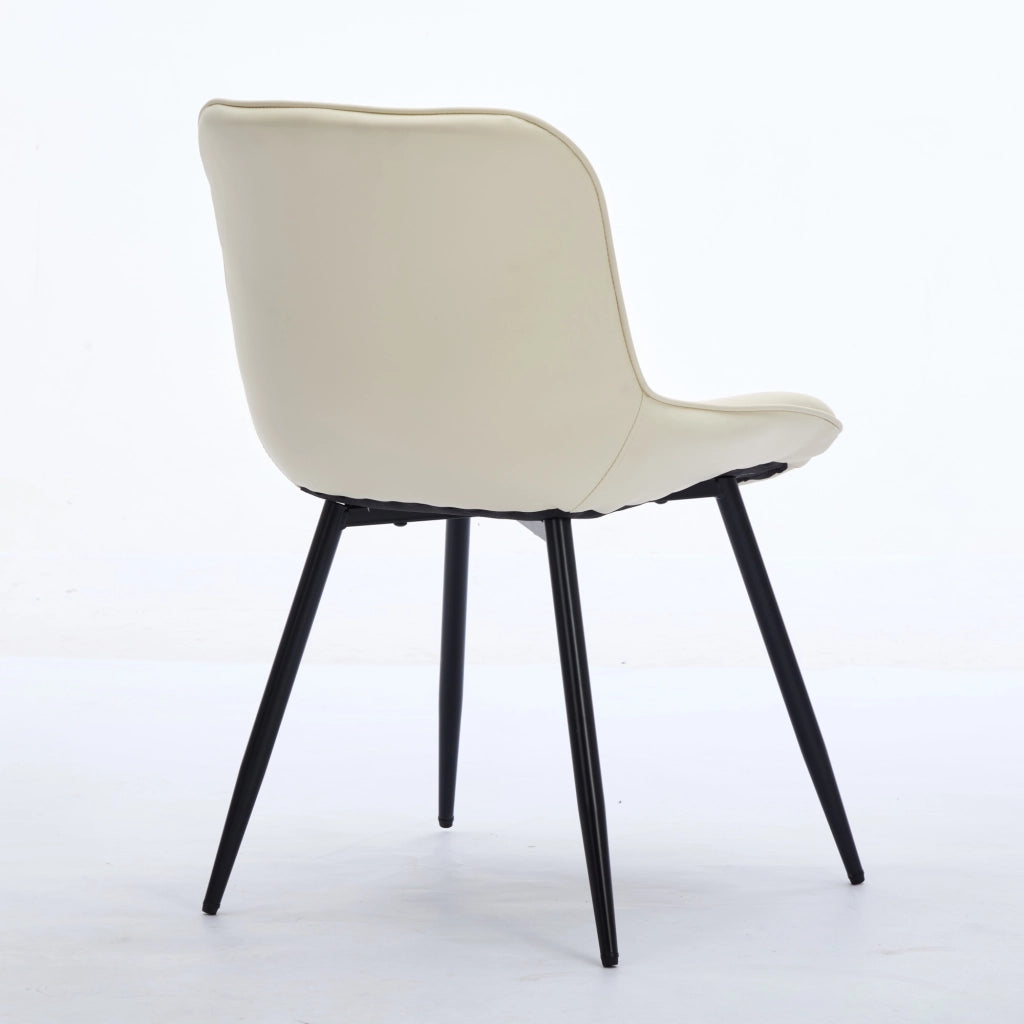 Sedia da pranzo, set da 2, ecopelle, motivo trapuntato 3D, gambe in metallo, bianco crema