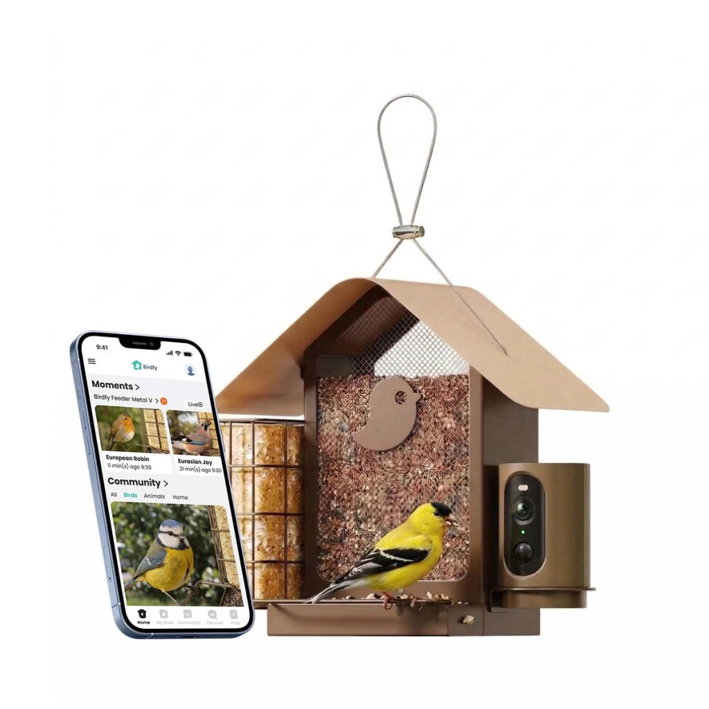 Mangiatoia Connessa per Uccelli con Telecamera AI e Modulo Solare IP66 Bronzo Birdfy