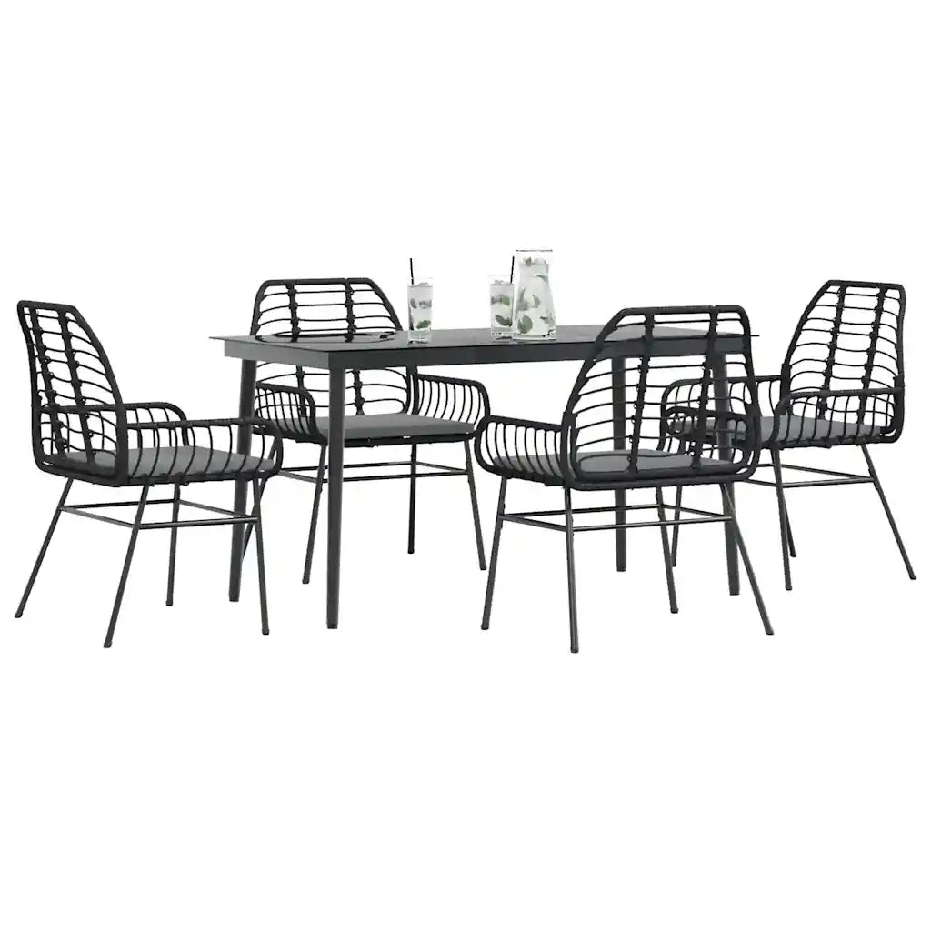 Set da Pranzo da Giardino con Cuscini 5 pz Polyrattan Vetro