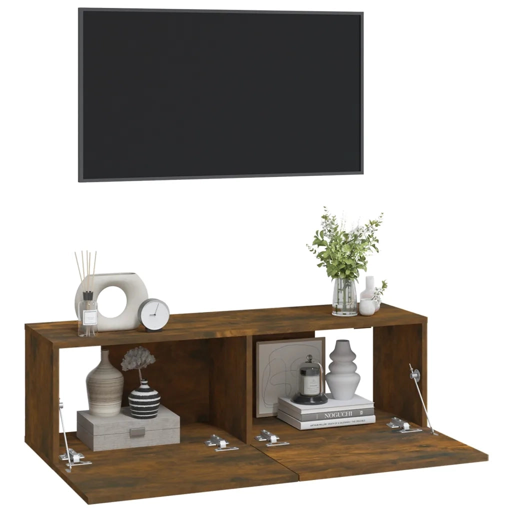 Mobili TV Parete 2pz Rovere Fumo 100x30x30 cm Legno Multistrato 820466