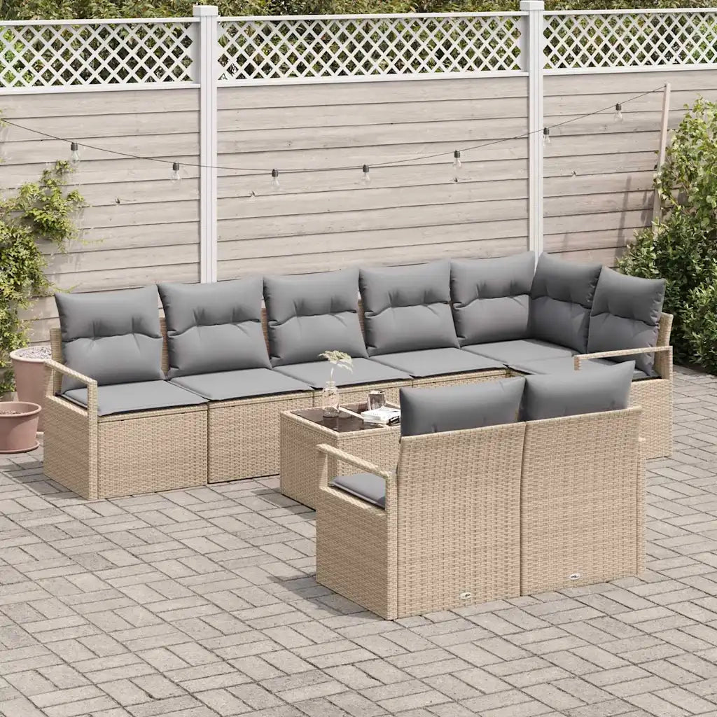 Set di divani con cuscino 9 pcs Beige polyrattan 3346440