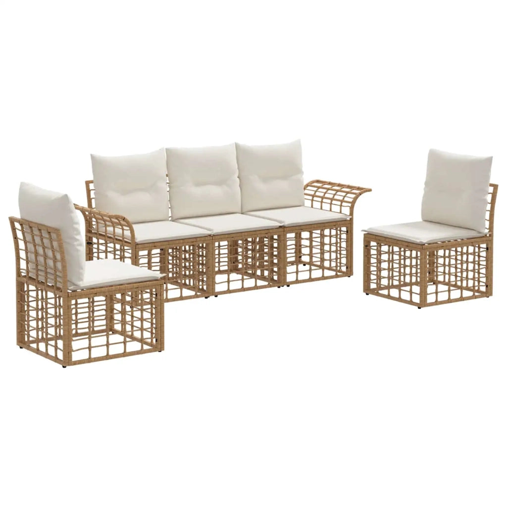 Set di divani da esterno 5 pcs Naturale e Bianco Crema