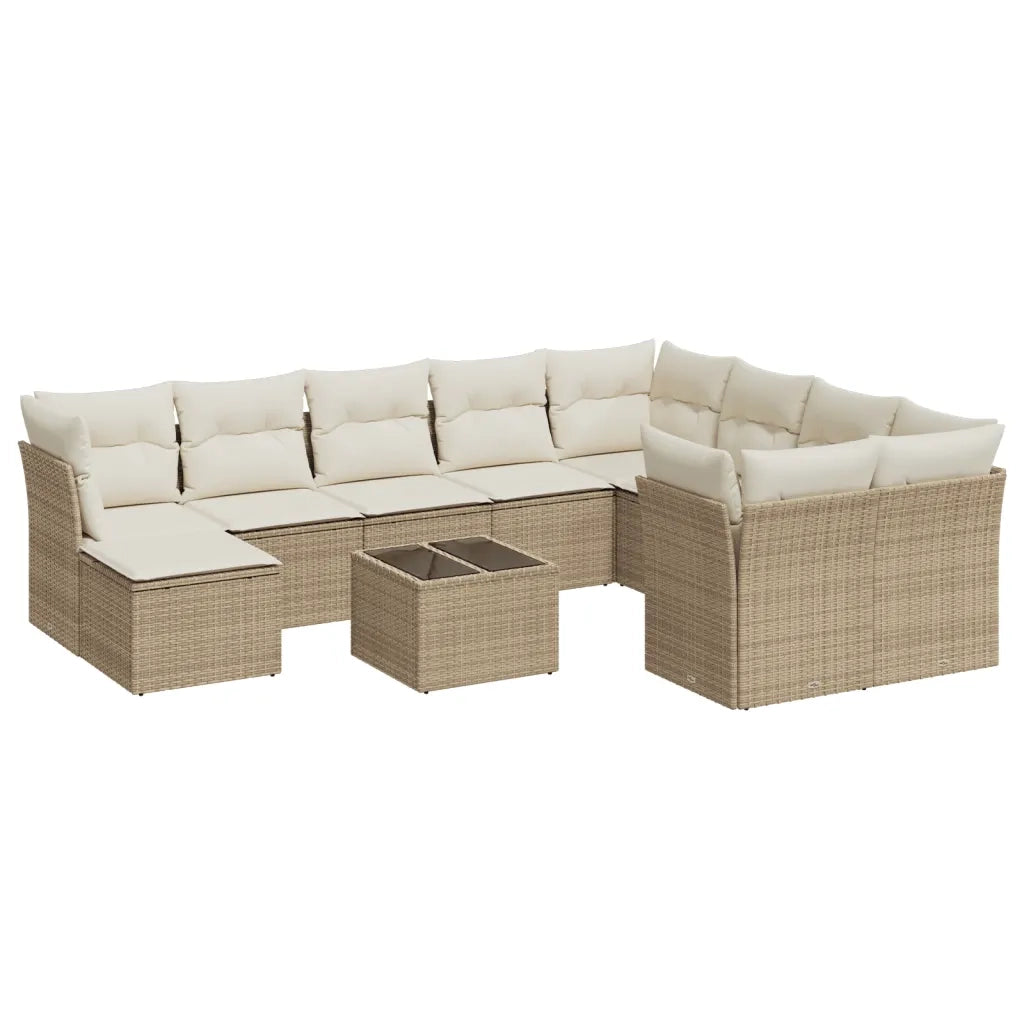 Set Divani da Giardino 11 pz con Cuscini Beige in Polyrattan