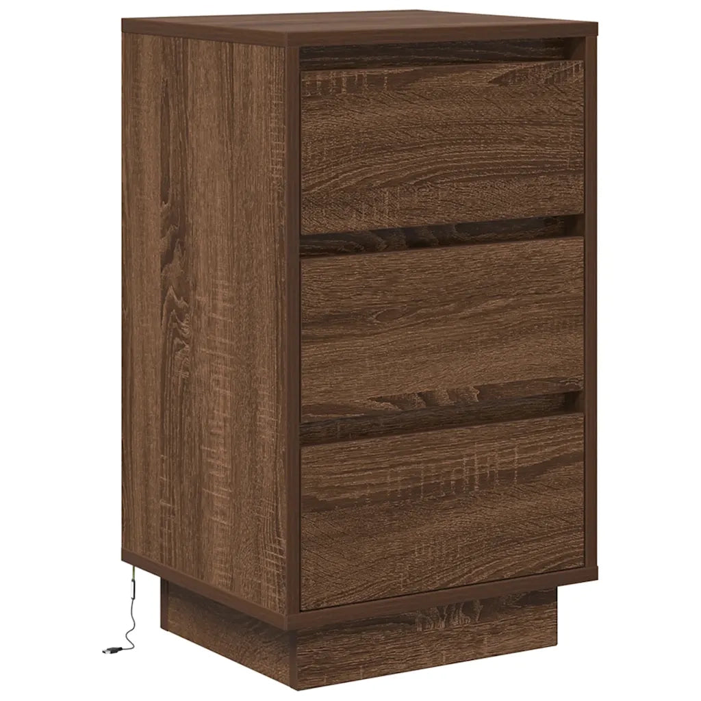 Comodino con Luci LED Rovere Marrone 38x34x65 cm 861307