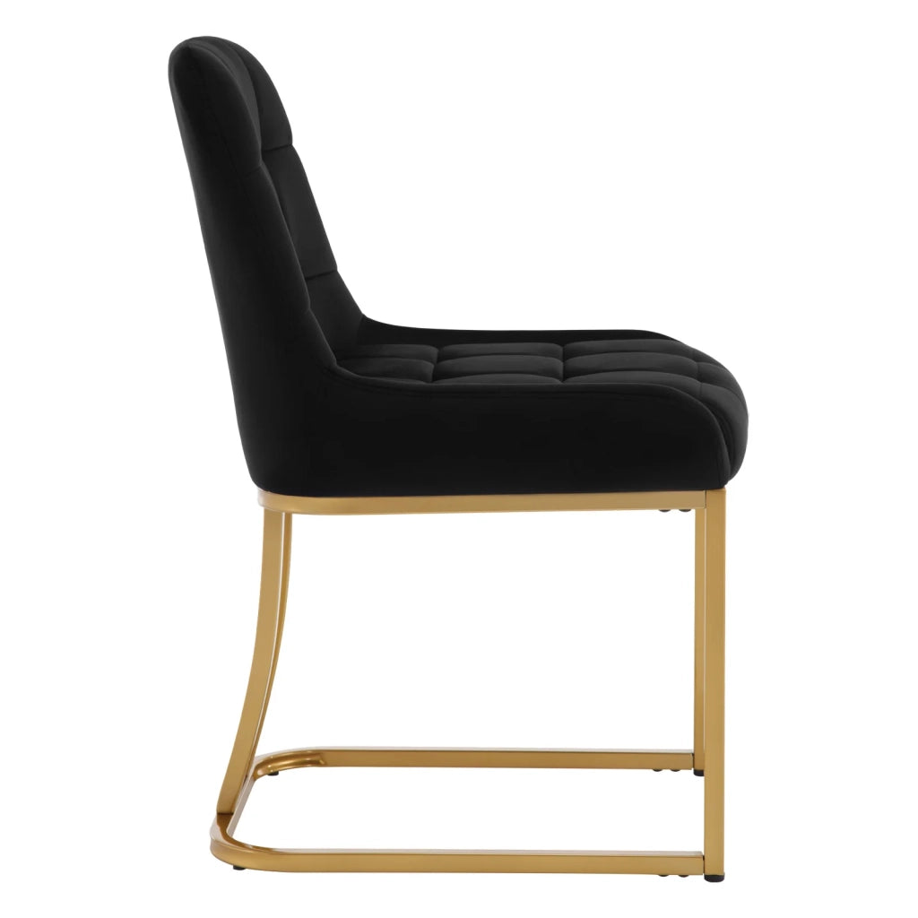 Sedia da Pranzo Set da 2 con Schienale Ergonomico e Piedini Regolabili in Metallo e Velluto Nero