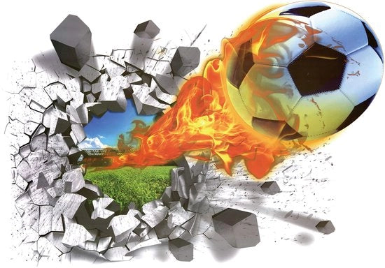 Sticker per parete 3D grande con fuoco (50x70 cm) I Sticker per parete camera da letto bambini ragazzi calcio poster sport I Decorazione per parete calcio camera da letto ragazzi ragazze dekorazione per porta COOL