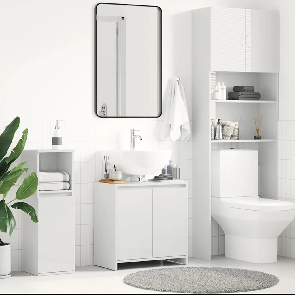 Mobile da Bagno Bianco Lucido 60x33x61 cm in Legno Multistrato 802648