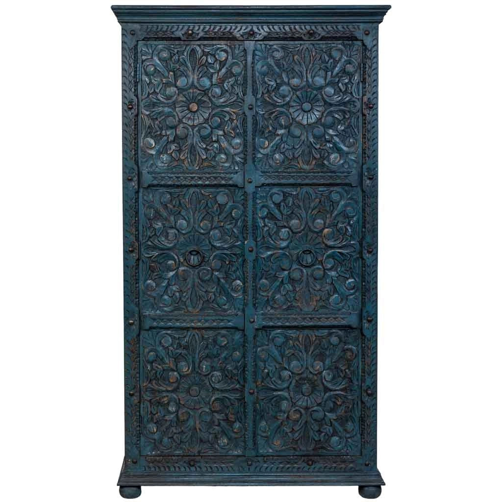Armadio artigianale in legno blu 102x44x183h cm