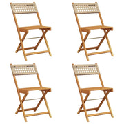 Sedie Giardino Pieghevoli 4 pz | Sedie da Esterno Beige Polyrattan e Legno Massello