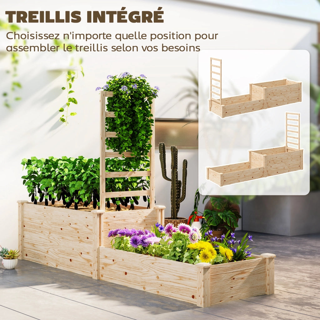 Fioriera con griglia 2 vasche fondo aperto ¨C zephmum ¨C effetto legno naturale 222x63x132 cm
