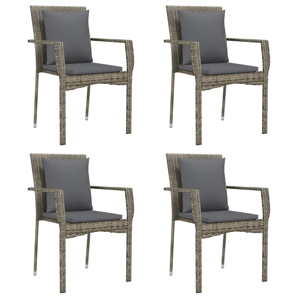 Set da Pranzo Giardino 5pz Nero e Grigio con Cuscini Polyrattan