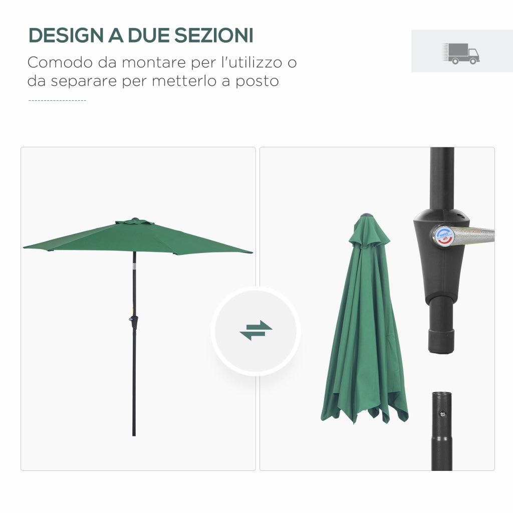 EasyComfort Ombrellone da Giardino 2.6x2.4 m con Testa Inclinabile, in Alluminio e Poliestere, Verde scuro e Nero