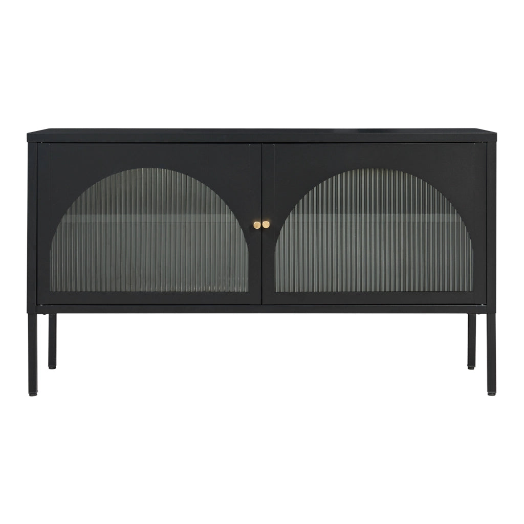 Mobile TV Karlskrona con Ante a Vetrata 115x35x64 cm Acciaio Nero Opaco [en.casa]