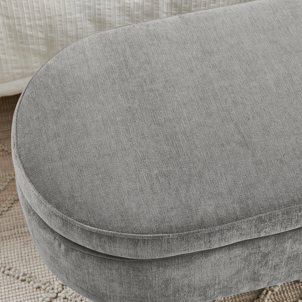 Panca contenitore in chenille grigio scuro con struttura in legno massello, 110x40x42 cm