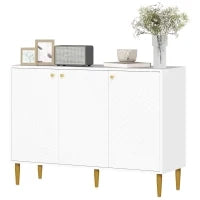 Mobiletto da Archiviazione con 2 Armadi, 3 Porte, Ripiani Regolabili, Piedini Dorati in Acciaio, 107 x 35 x 77 cm, Bianco