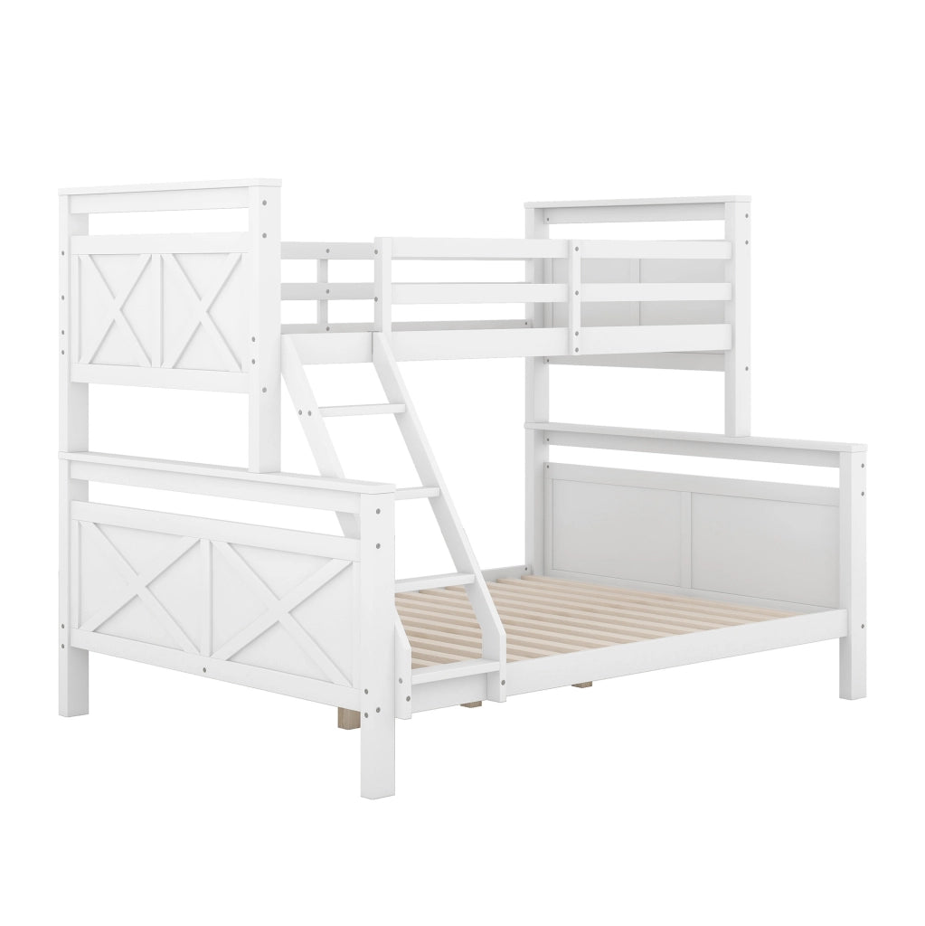 Letto a castello 90(140)x200 cm con scala e sponde di sicurezza in legno di pino e MDF bianco
