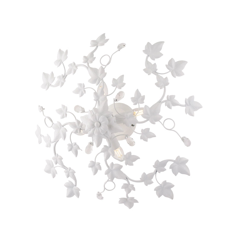 Edera - Plafoniera in ferro laccato bianco con decoraz. effetto shabby chic e strass in cristallo 4 luci H.22 - Ø60 - BL50-PL4-BCO