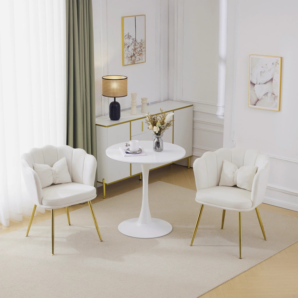 SEDIA da soggiorno in velluto beige, schienale a petalo, set da 2 pezzi