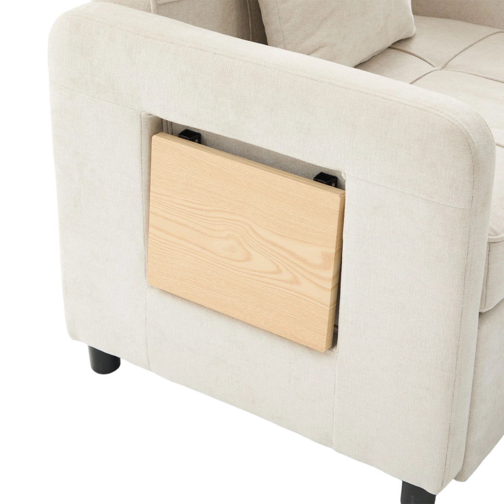 Poltrona convertibile 1 posto con spazio contenitore, vassoio e supporto telefono, Chenille Beige 167 × 79 × 83 cm