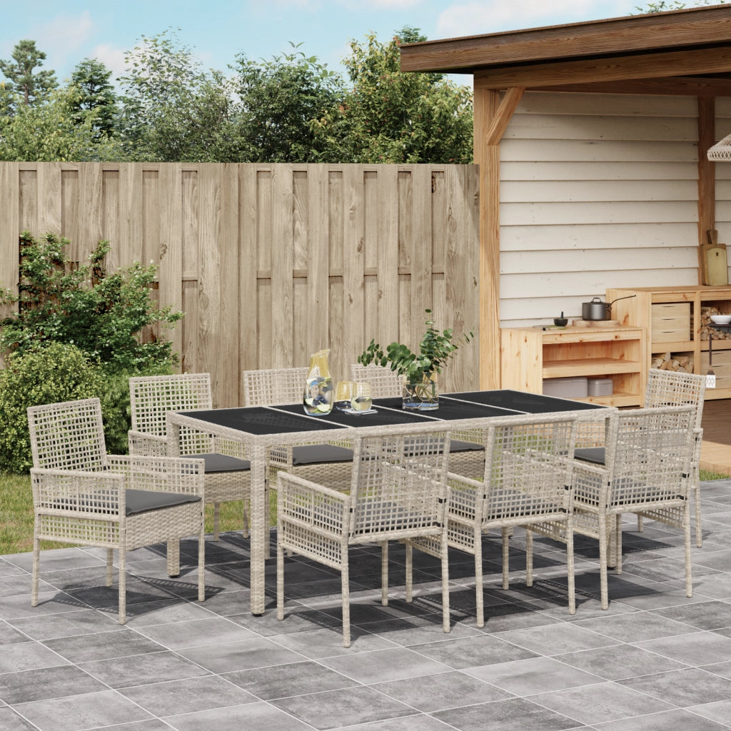 Set da Pranzo da Giardino in 9 Pezzi Grigio Chiaro in Polyrattan