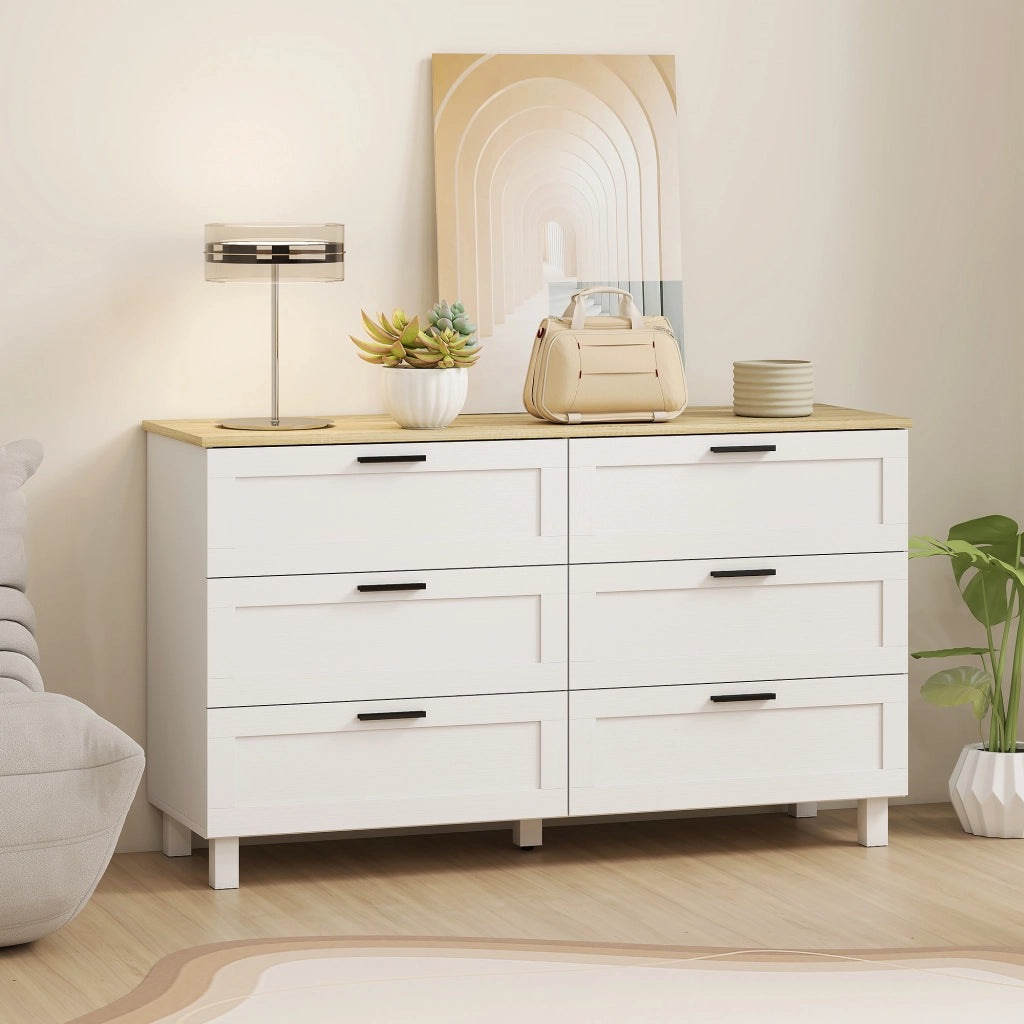 Cassettiera con 6 Cassetti ¨C zephmum ¨C Bianco Legno 120x38x71 cm