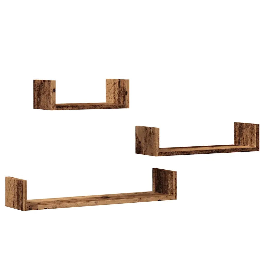 Mensole a Parete 3pz Legno Antico in Legno Multistrato 855792