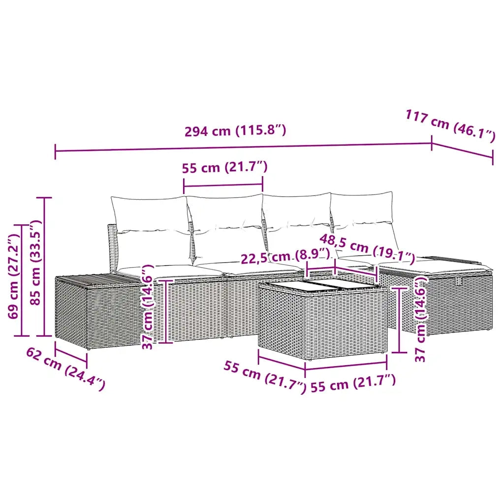 Set Divano da Giardino 6 pcs Grigio chiaro polyrattan 3359371