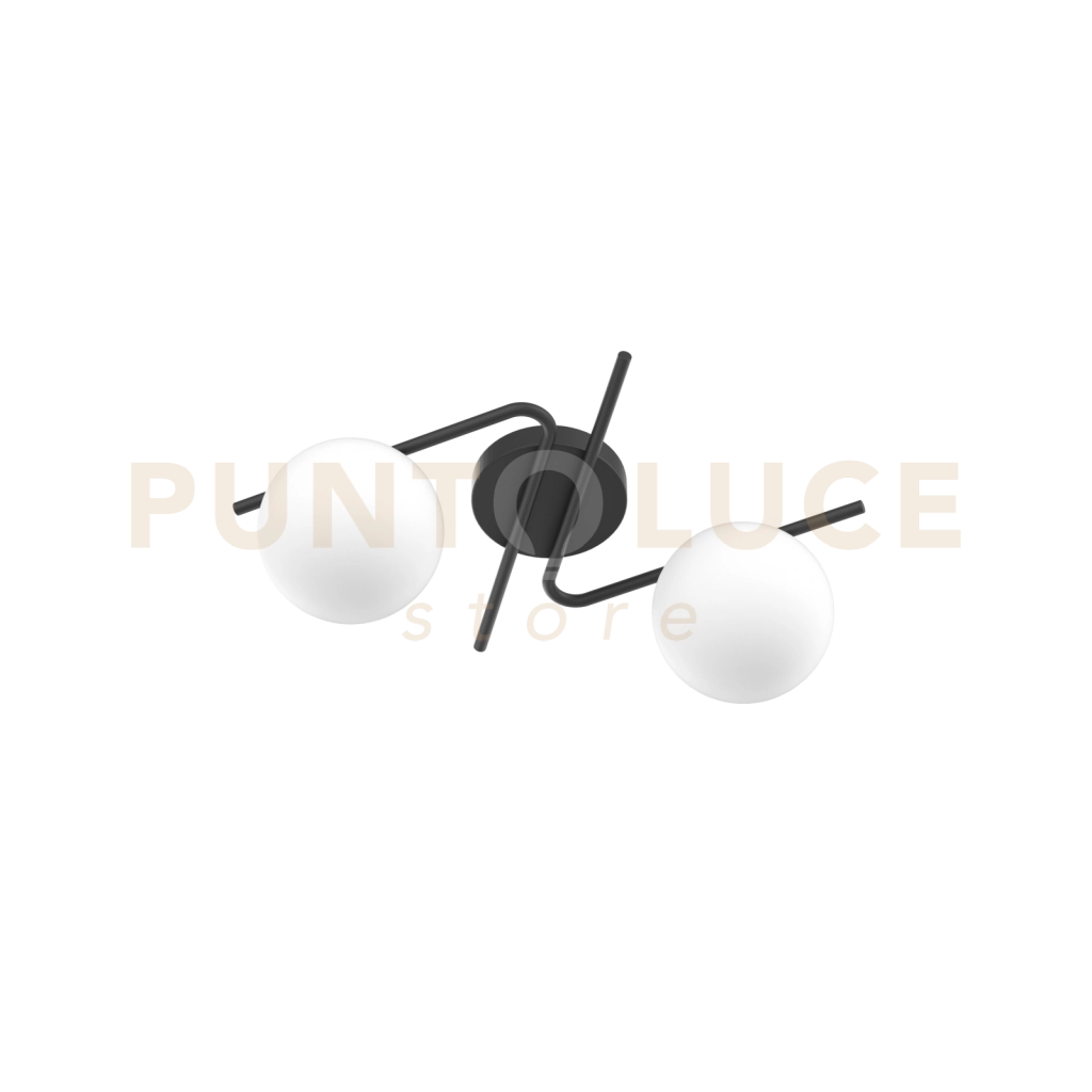 HOLLY APPLIQUE-PLAFONIERA 2 LUCI ATTACCO E27 NERO CON VETRO BIANCO SOFFIATO OPACO