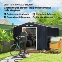 Casetta da Giardino con 2 Porte Scorrevoli e 4 Prese d'Aria, in Acciaio, 322x277x192 cm, Grigio
