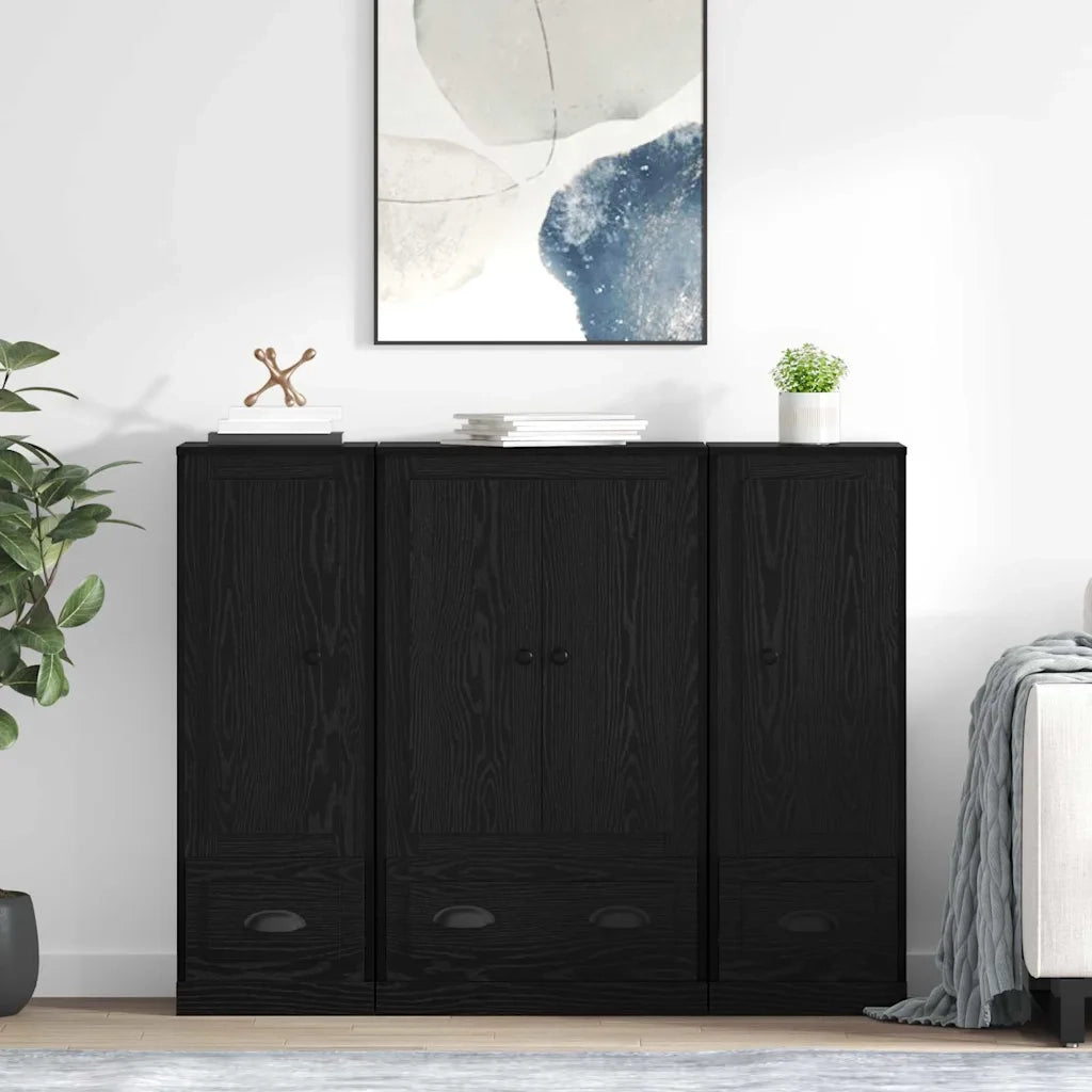 Credenza con cassetto 3 pz | Madia | Buffet da pranzo | Armadio da pranzo Rovere Nero Legno multistrato