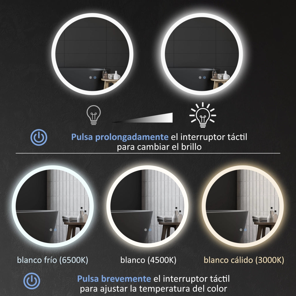 Specchio da Bagno con Luci LED Antivaho 70x70cm ¨C zephmum ¨C Bianco