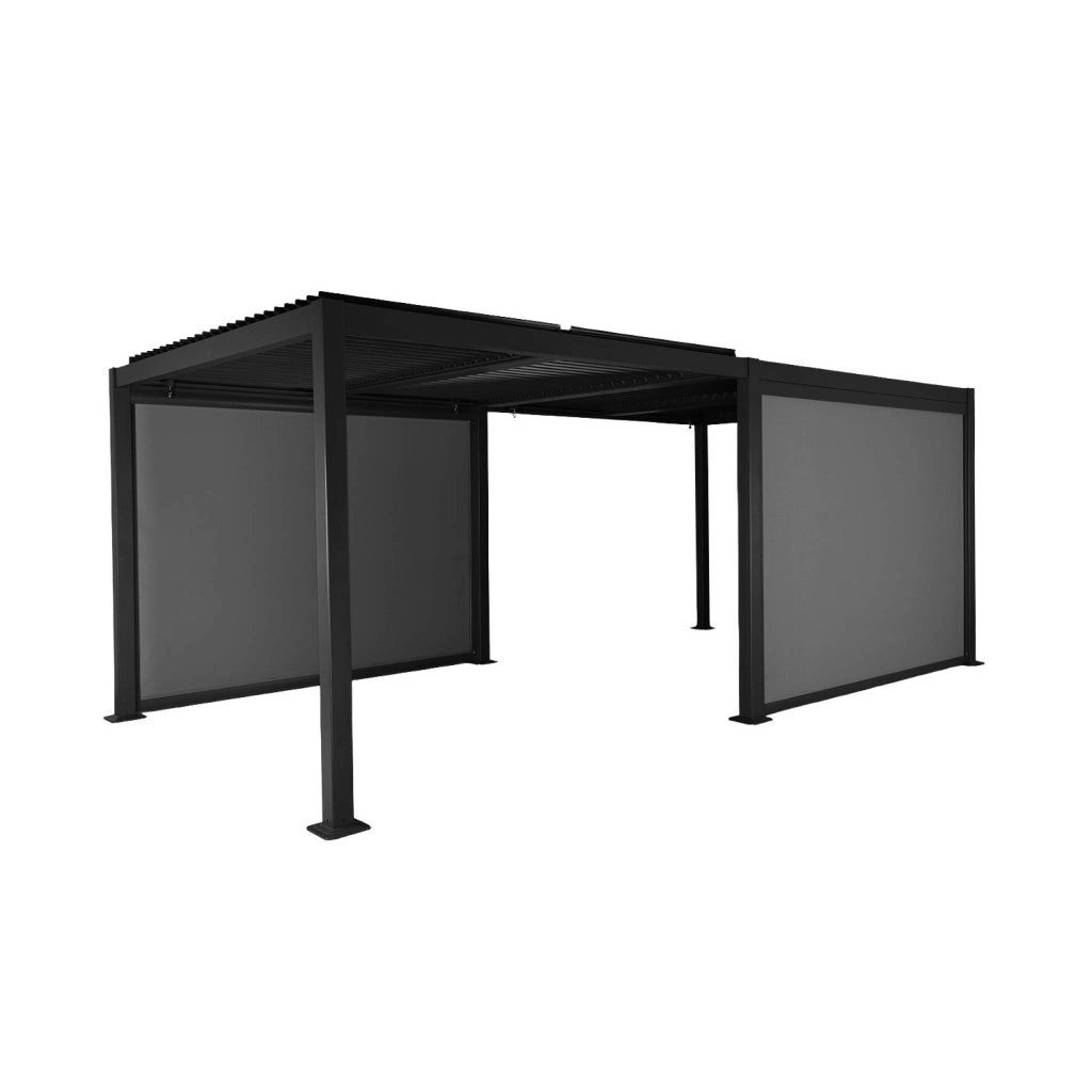 Pergola bioclimatica 3x6m + 2 tende 3m, nero