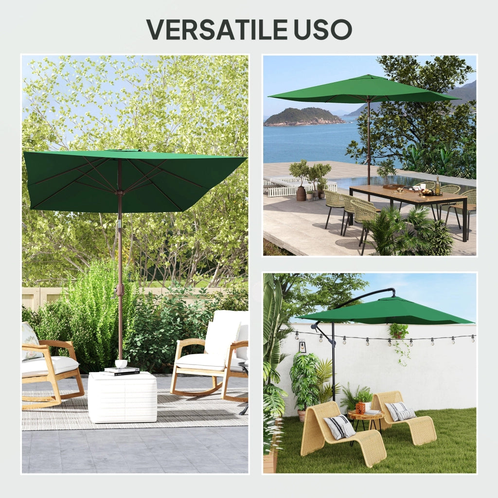 Telo di Ricambio per Ombrellone Rettangolare 3x2 m a 6 Stecche Poliestere Anti UV 50+ Verde