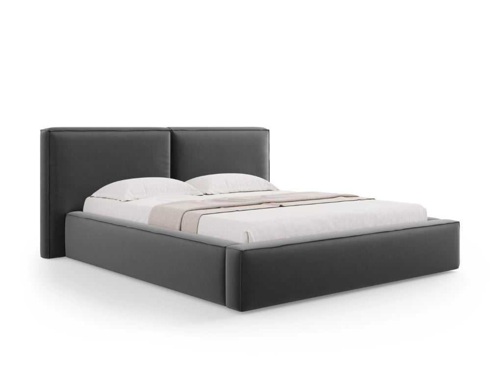 Cosmopolitan Design - Letto a cassettone con testiera doppia "Arendal" 200x200cm in velluto grigio 