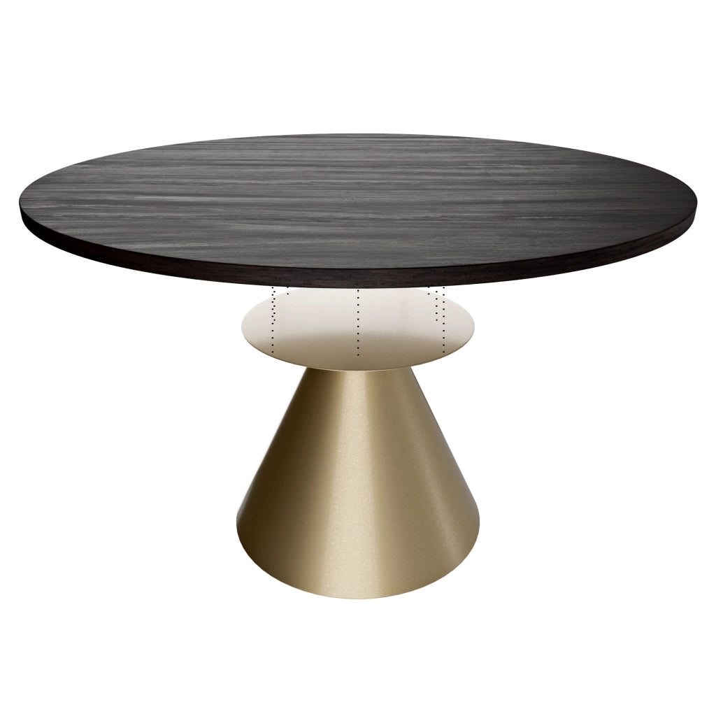 Artù Brass - Tavolo da pranzo rotondo ⌀ 120 cm in legno laminato con base a cono in metallo, top nero