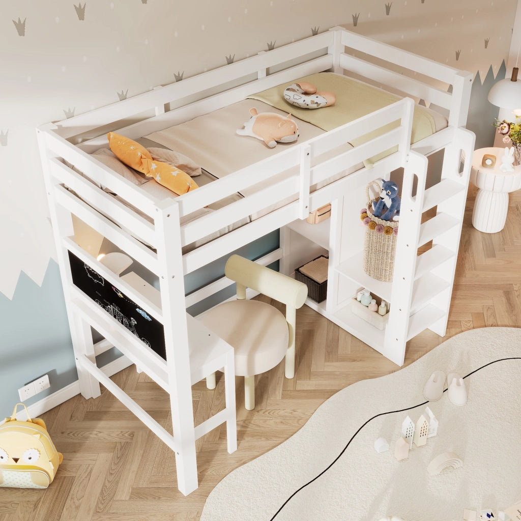 LETTO A SOPPALCO con scrivania e armadio aperto 90x200 cm bianco