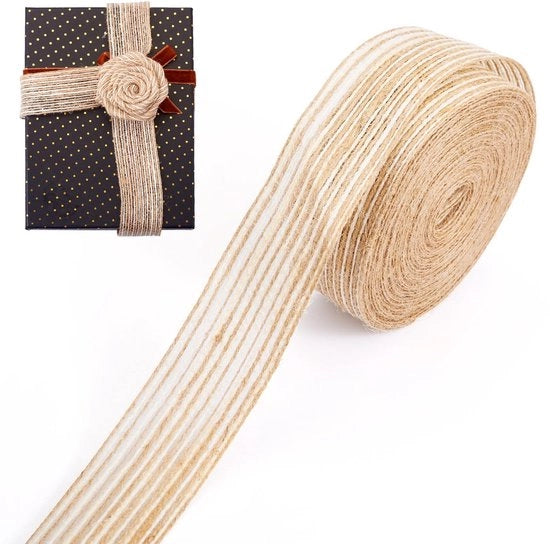 Seta di juta 10m - 28mm diametro - a strisce marrone/beige - seta decorativa - creare gioielli - materiale di lino duraturo - seta decorativa